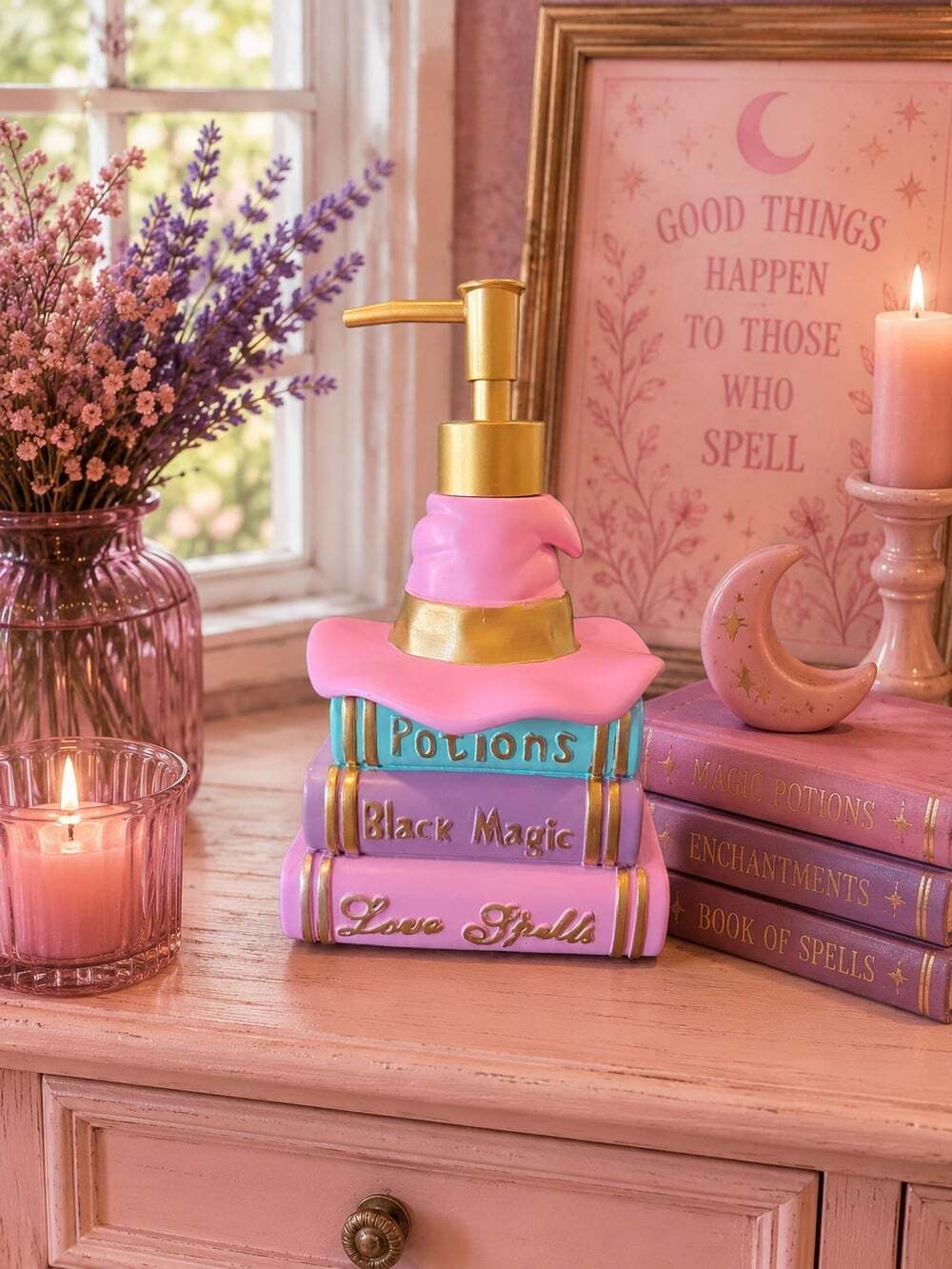 New Witchs Hat Pastel Spells POTION Books Halloween Soap Dispenser Kitchen